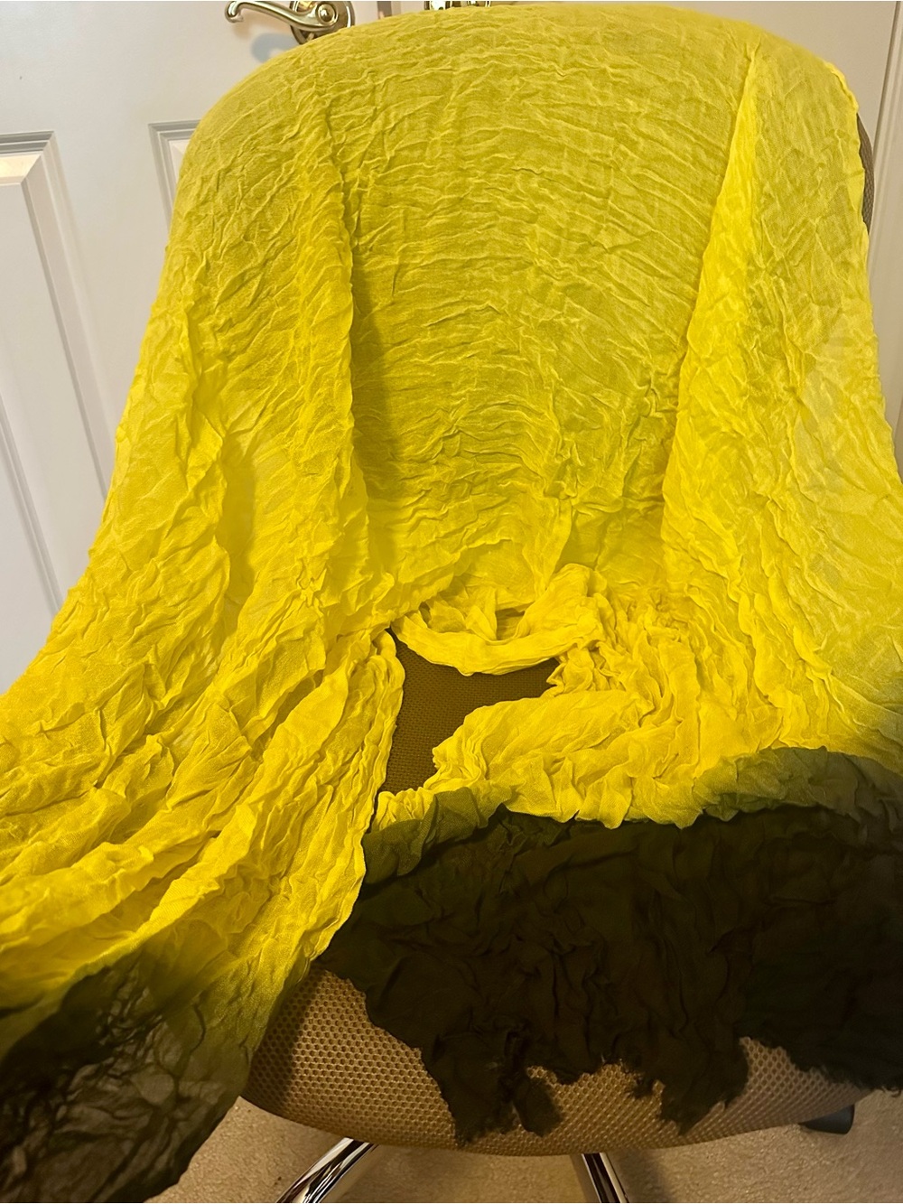 Bright Yellow Crinkle Ombre Scarf with Dark Hem
